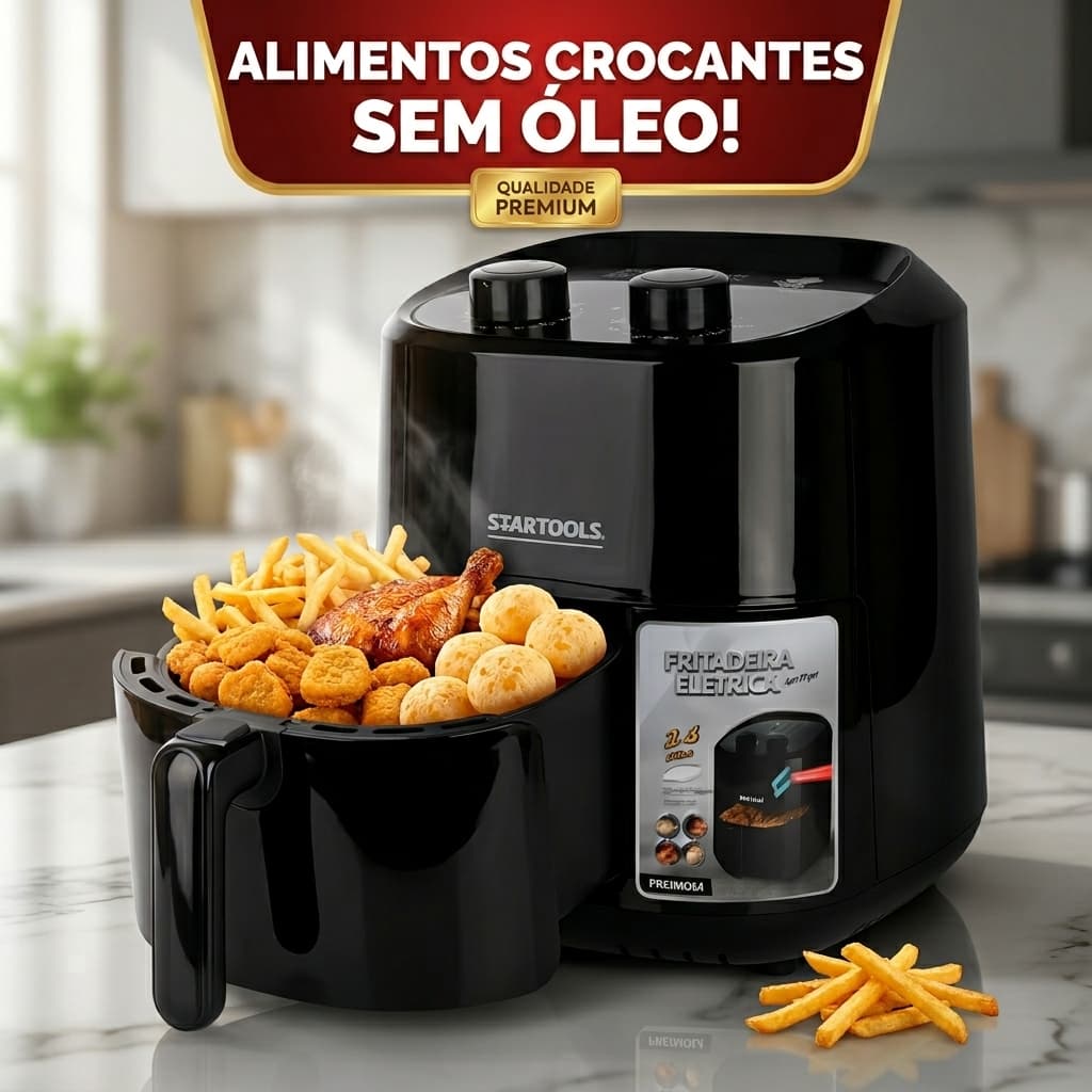 Fritadeira Eletrica Air Fryer 3,4L 1200w 127v 220v Startools Cozinha Saudavel Sem Óleo Rapida Preta