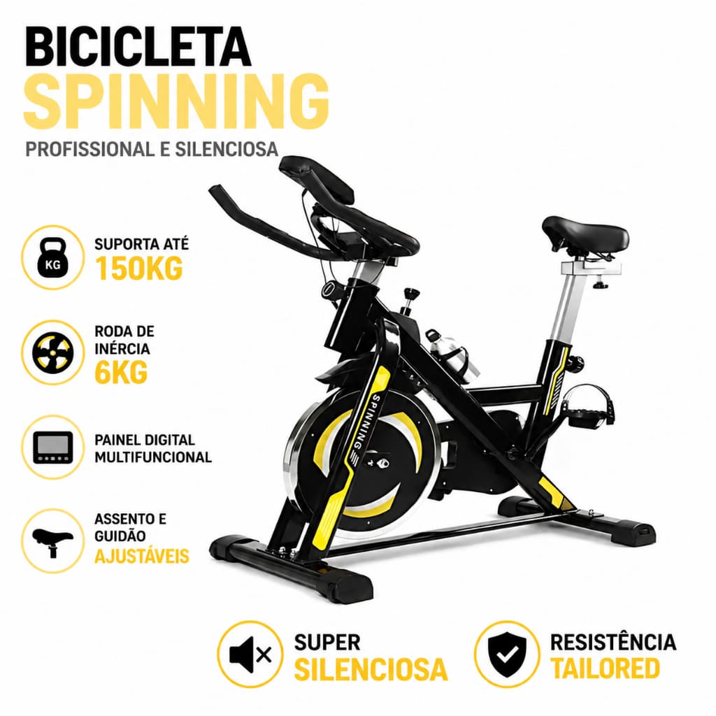 Bicicleta Ergométrica Spinning Profissional Silenciosa Queima Calorias Suporta 150kg Academia Casa