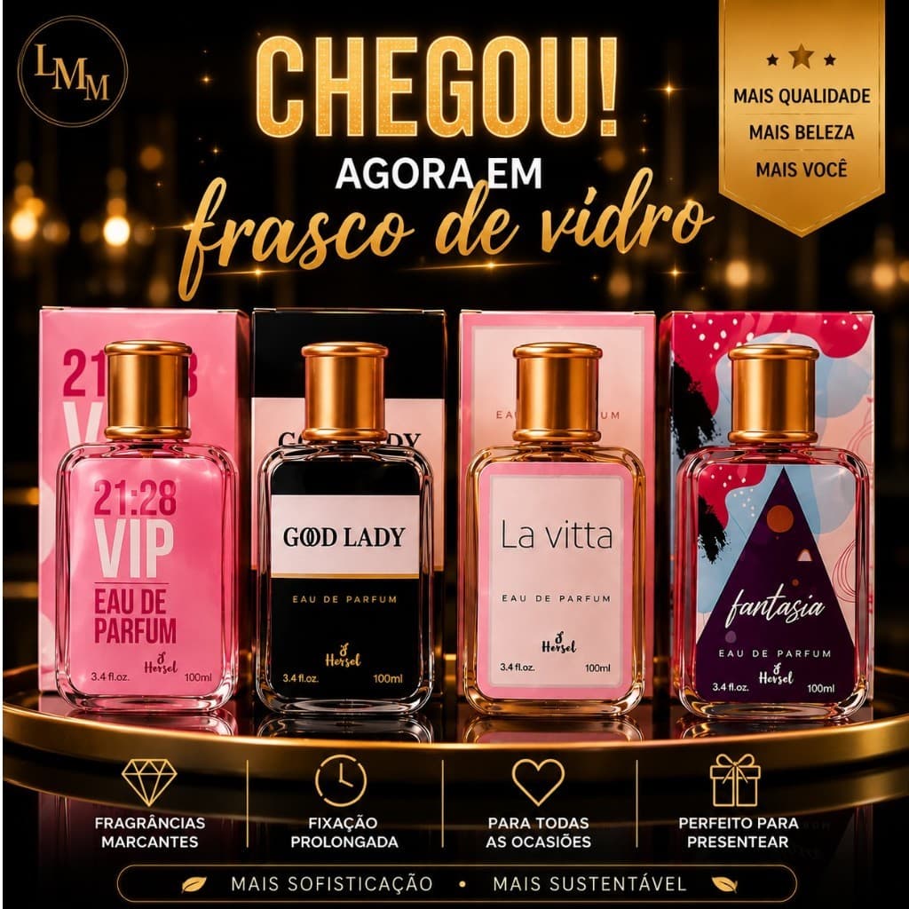 Kit Perfume Feminino 04 e 02 Unidades 100ml Frasco de Vidro Eau de Parfum Longa Fixação Presente Feminino