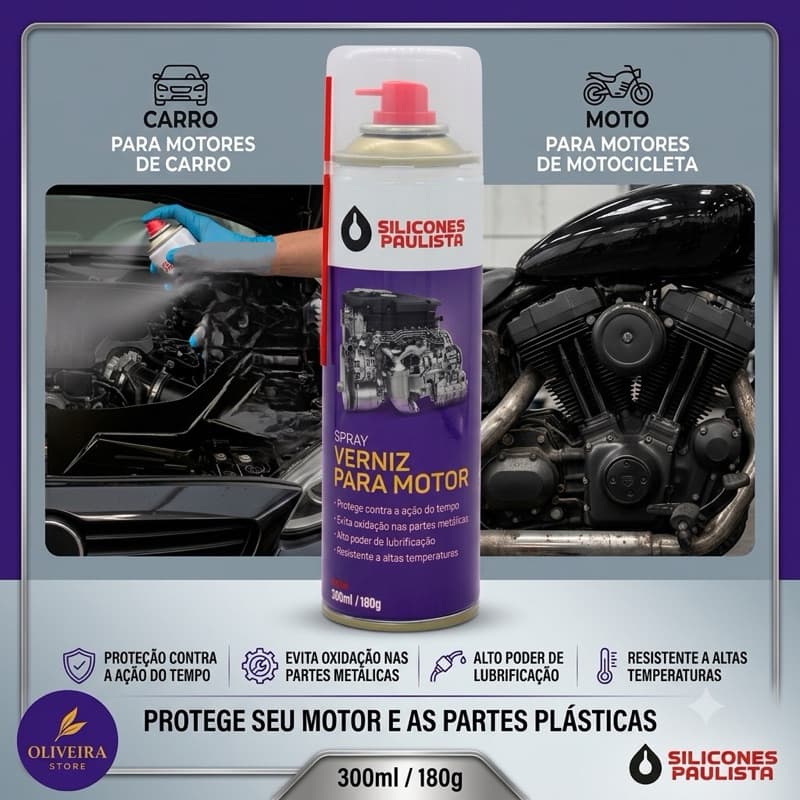 Kit Spray Verniz para Motor de Carros/Motos 300ml Silicones Paulista