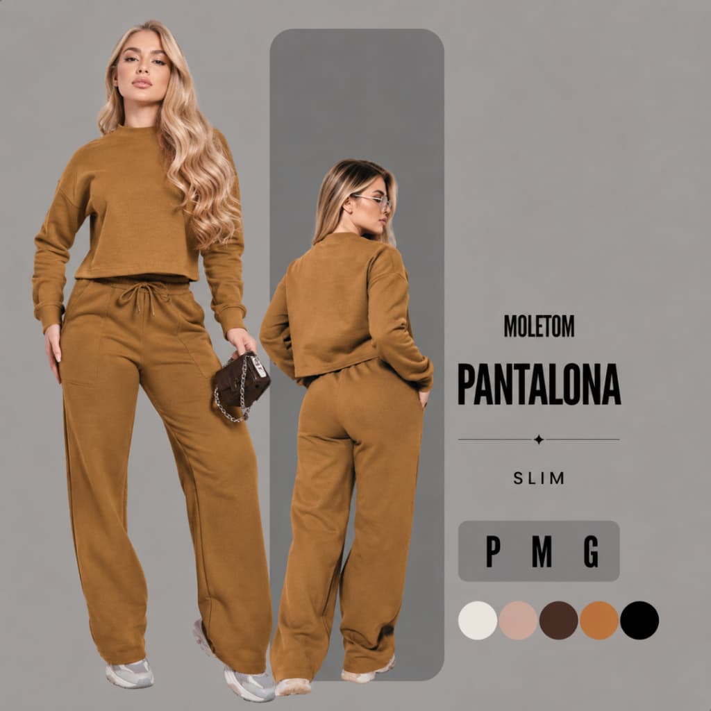 Conjunto De Moletom Feminina Pantalona Slim Calça E Cropped Frio Tendência Inverno P M G e GG