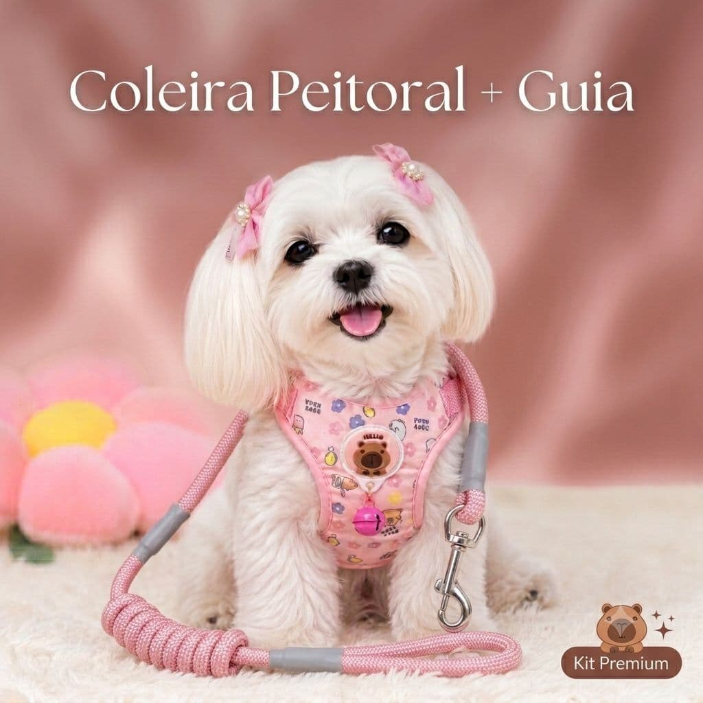 Coleira Peitoral Ajustável com Guia para Cães e Gatos Confortável e Segura para Passeio