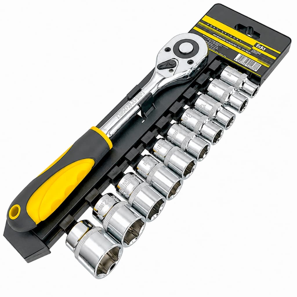 Chave Jogo Catraca Reversível E Soquete Pito Encaixe 1/2'' Kit Com 11 Peças