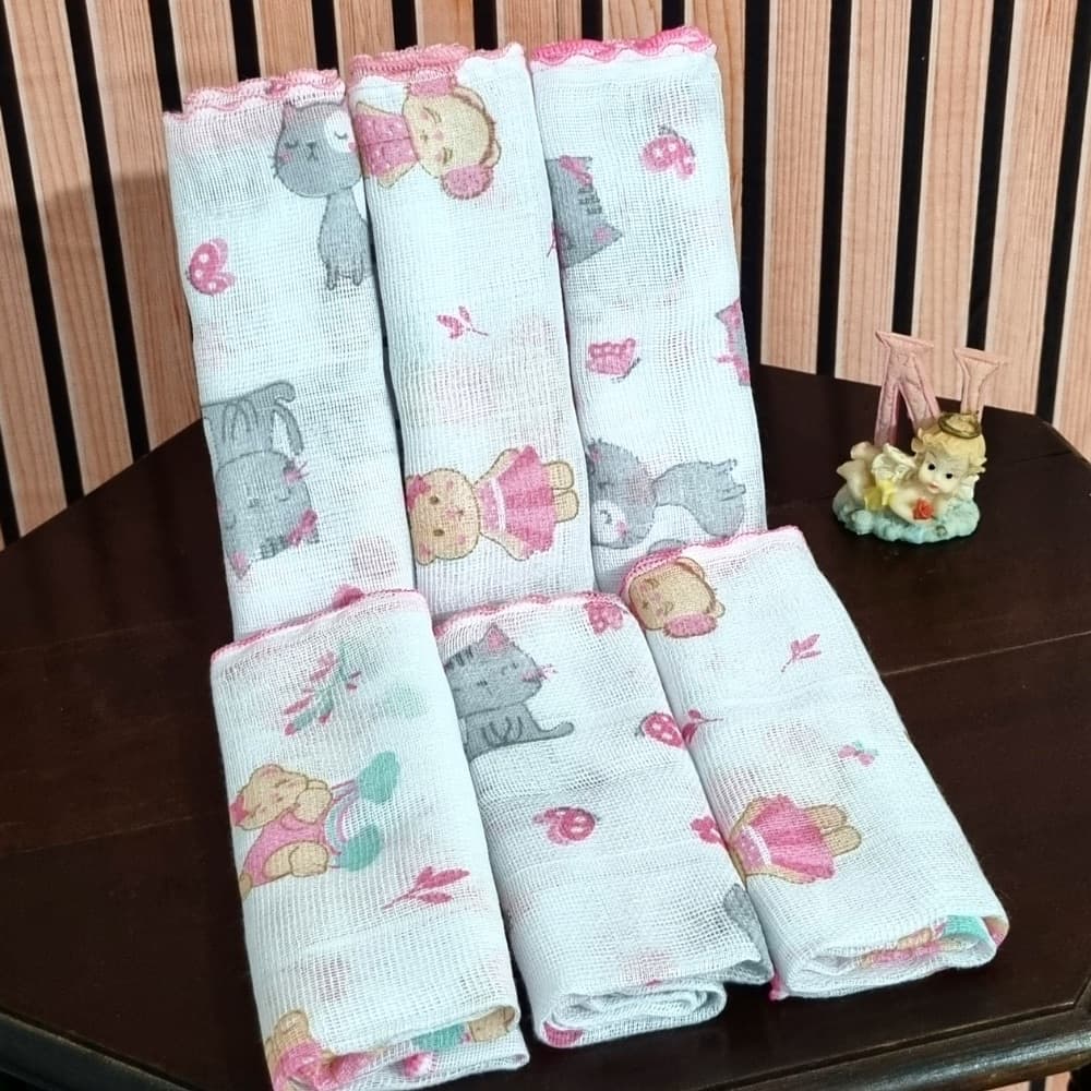 Kit 6 Fralda de Boca Bebe Paninho de Boca Estampada Fraldinha Dupla Camada 100% Algodao Enxoval