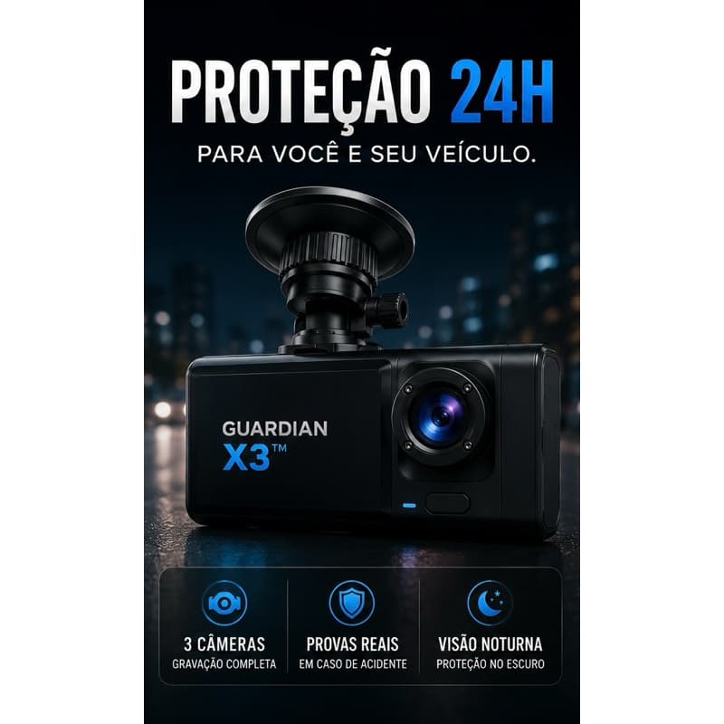 Câmera Veicular Full HD DVR Carro 1080P 3 Câmeras Frontal Interna Traseira Visão Noturna Tela LCD