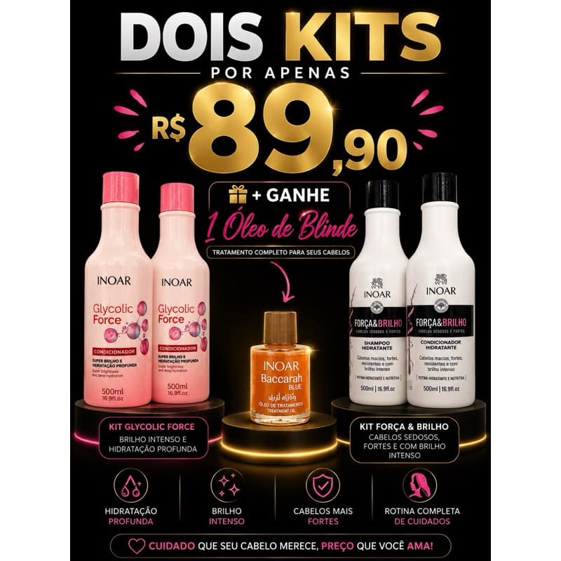 Kit INOAR Força & Brilho Shampoo + Condicionador Hidratante 500ml