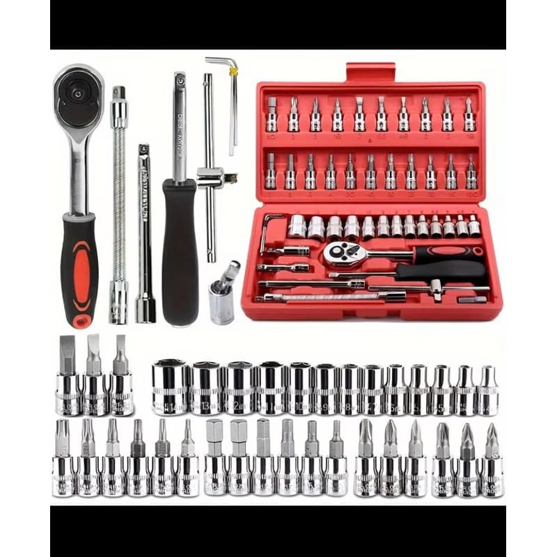 Kit De Ferramentas 40/46 Peças Jogo De Soquetes Chave Catraca Reversível Com Maleta Jogo De Ferramentas Com…
