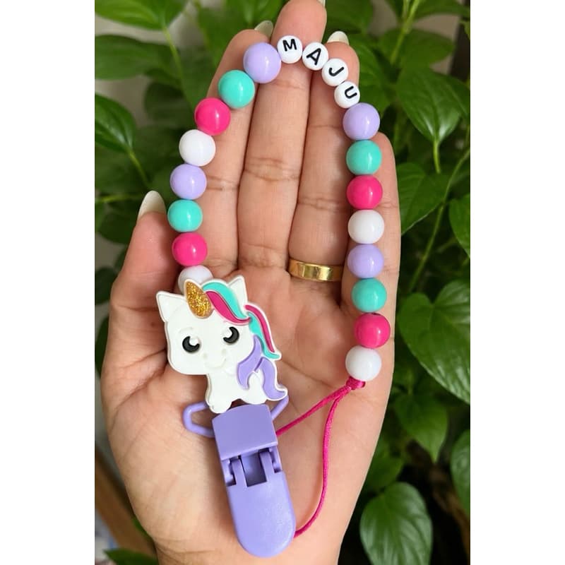Prendedor de Chupeta Personalizado com nome | Acessório Bebê | Enxoval | Presente para bebê | Bico | Cordão Unicórnio