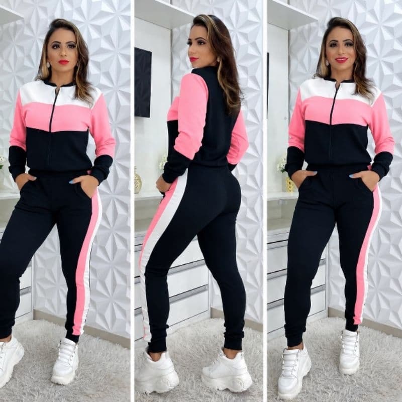 conjunto moletom crepe feminino zíper