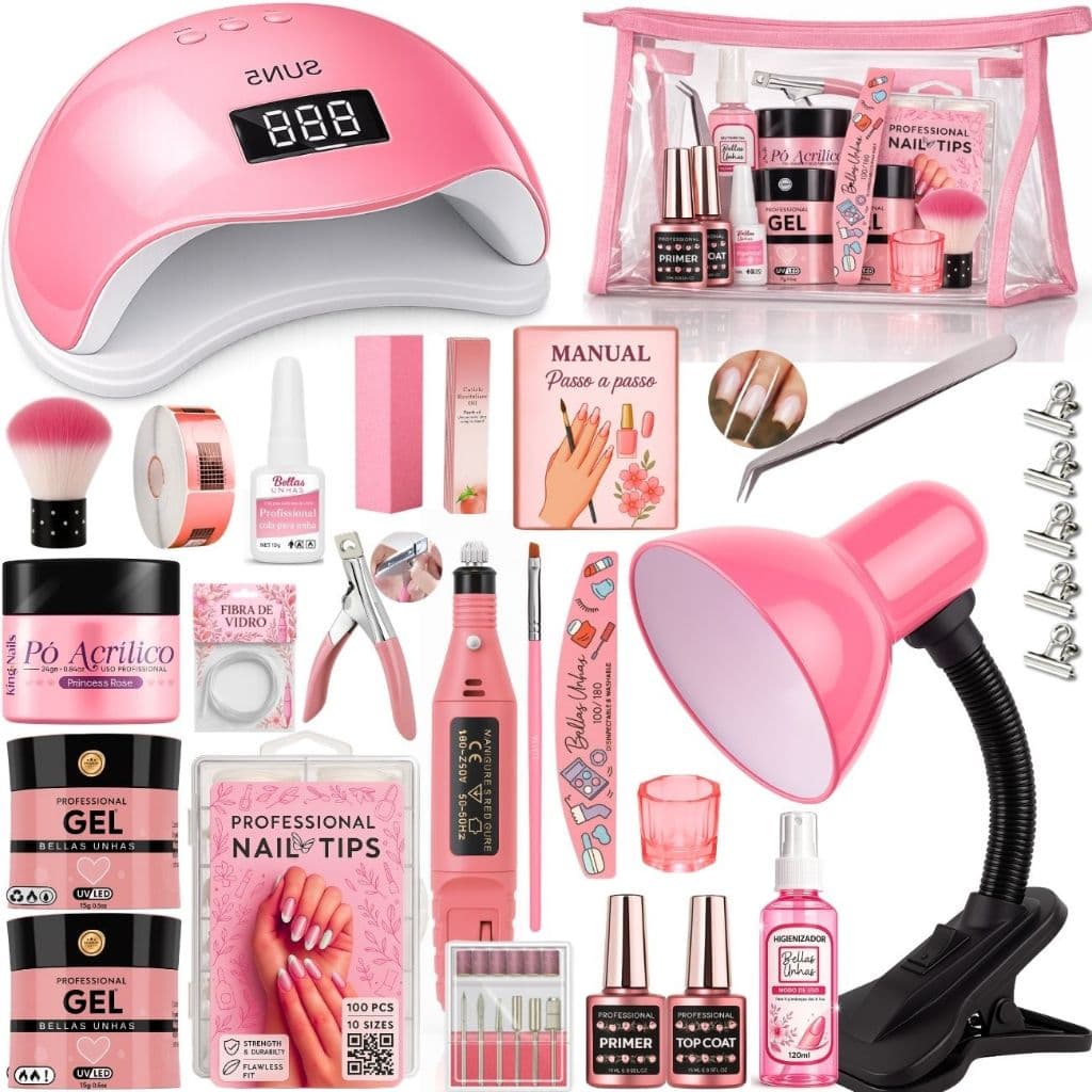 Kit de Alongamento de Unha Gel Completo Cabine Lixadeira Fibra Gel Profissional | Envio Imediato