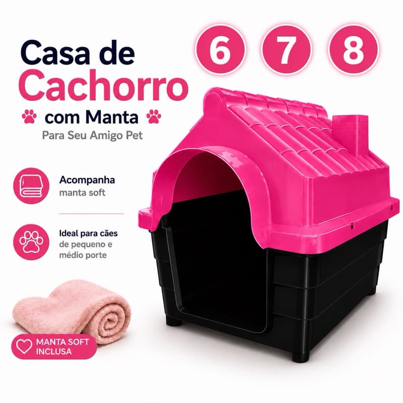 Casa Casinha De Cachorro Plástica N6 N7 N8 Com Mantinha Poliester Para o FRIO Aconchego Para Seu Pet
