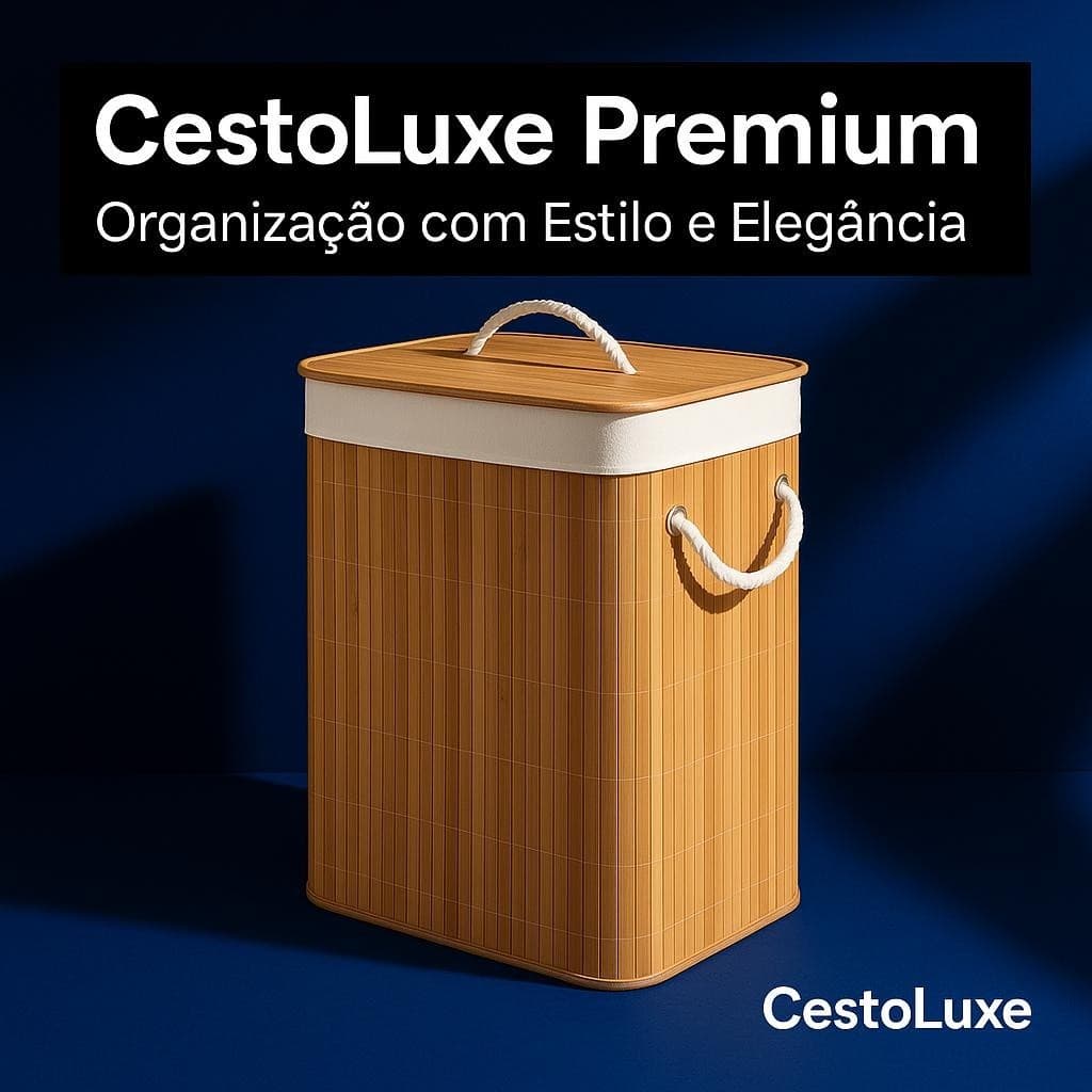 Cesto Roupas Sujas Bambu com Tampa  Alças 50 Litros Grande Organizador Multiuso Banheiro Bege