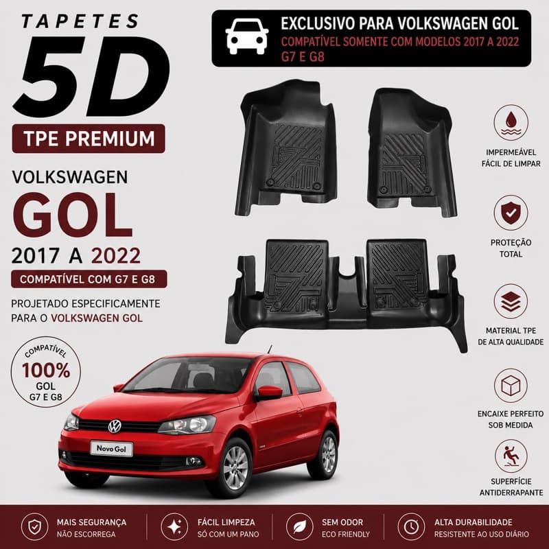 Tapete Bandeja Automotivo TPE 5D Sob Medida Gol G7 G8 (2017-2022)– Resistente, Lavável e Antiderrapante
