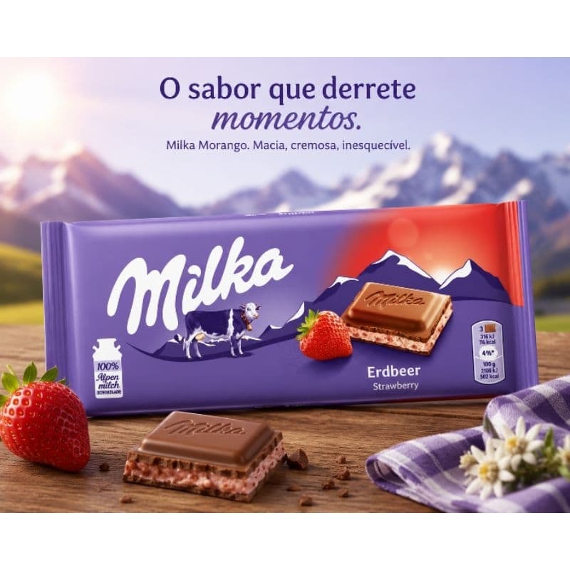 Chocolate Milka Morango Erdbeer 100g Importado Original Chocolate ao Leite Cremoso