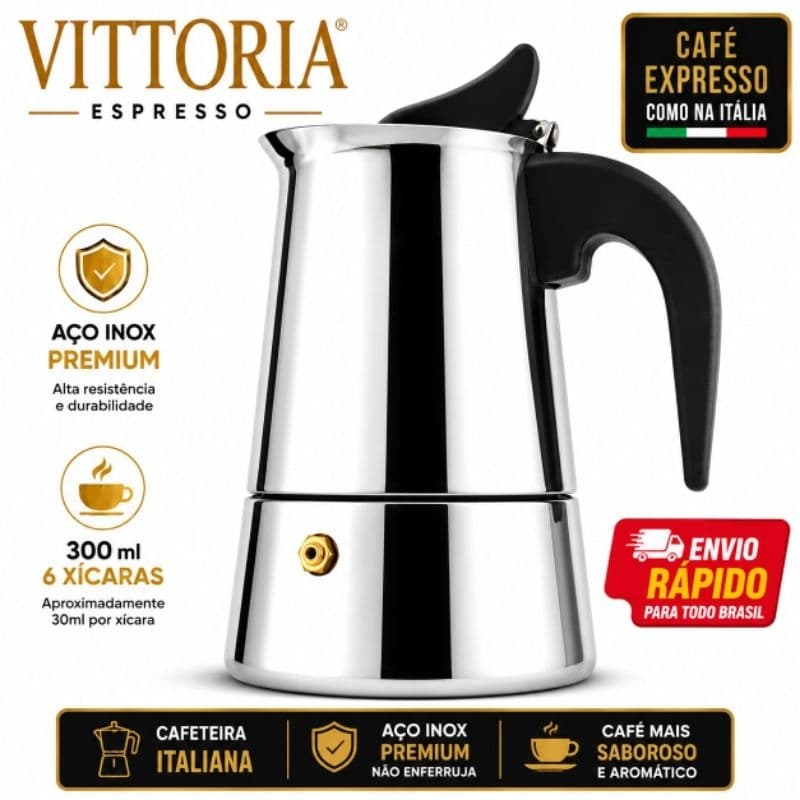 Cafeteira Italiana Aço Inox 300ml 6 Xícaras Café Expresso Premium Vittoria Espresso