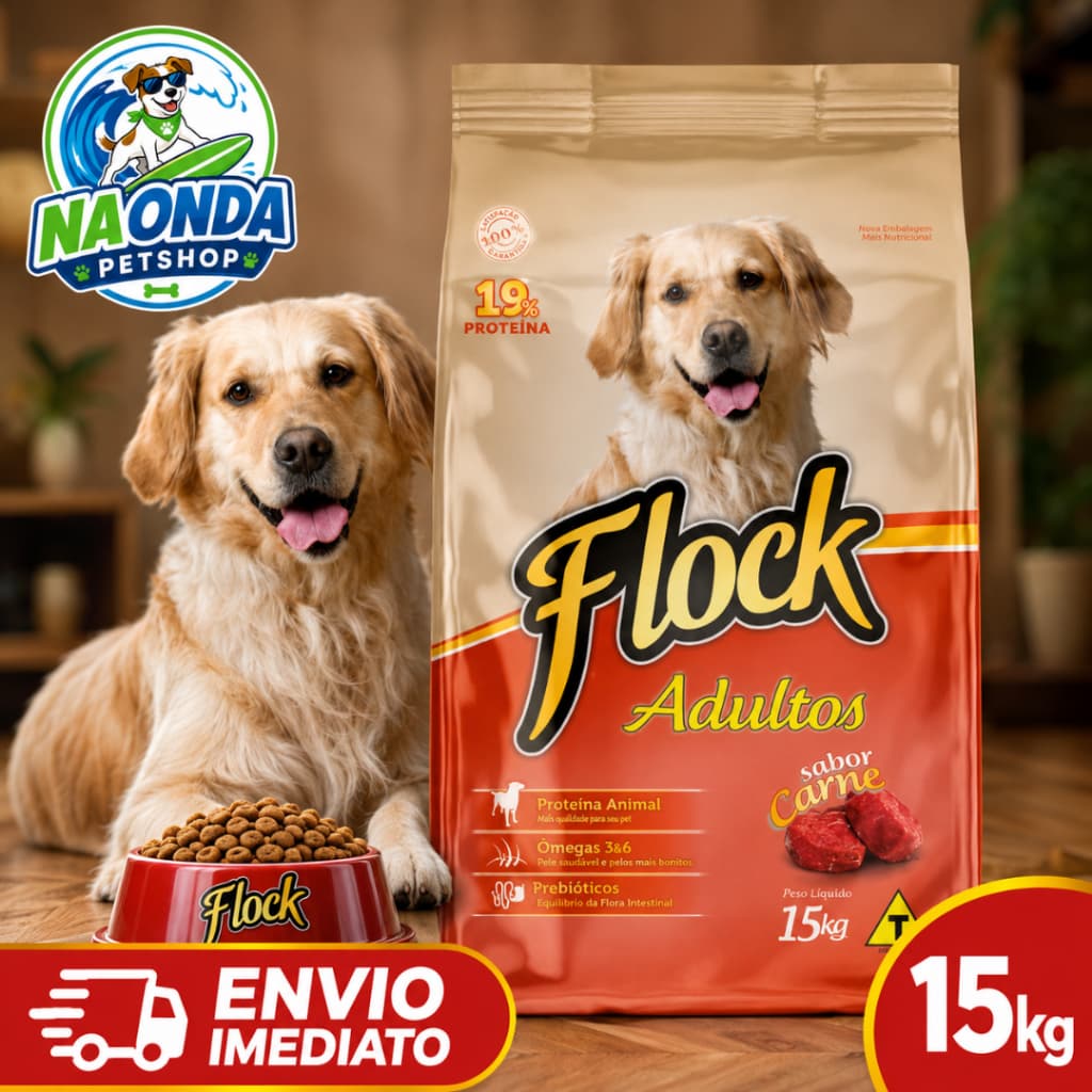 Ração Flock Para Cachorro Adulto Sabor Carne Com Ômegas 3 e 6 - Envio Imediato