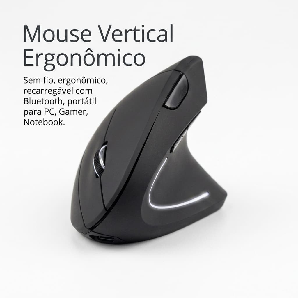 Mouse vertical sem fio, ergonômico, recarregável com bluetooth portátil para PC Gamer Notebook