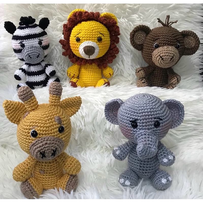 Kit Safari em Amigurumi - Bichinhos de Crochê para Decoração