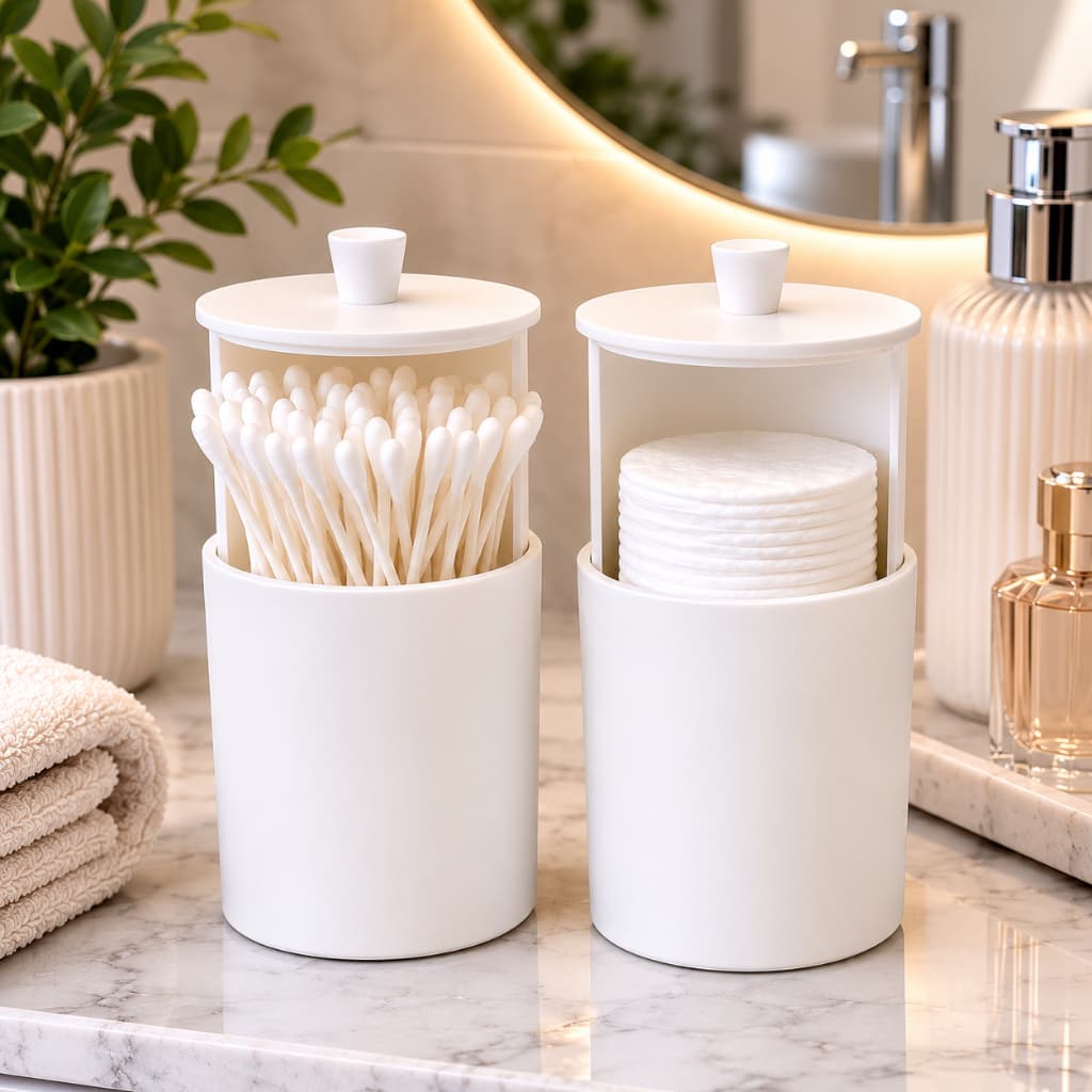 Kit Organizador para Cotonetes Algodão Porta Itens de Higiene Maquiagem Itens Bebês Bancada Banheiro Lavabo Penteadeira