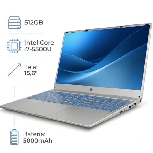Notebook Grasep 15.6" Full HD Intel Core i7 8GB RAM SSD 512GB WiFi Dual Band Bluetooth HDMI Webcam
