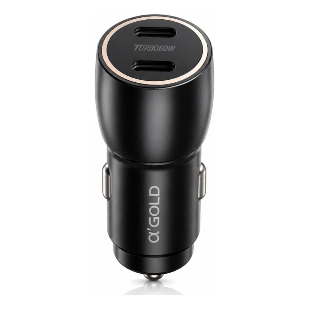 Carregador Veicular Turbo 60W 2 Portas USB-C PD para Carro e Caminhão α’Gold