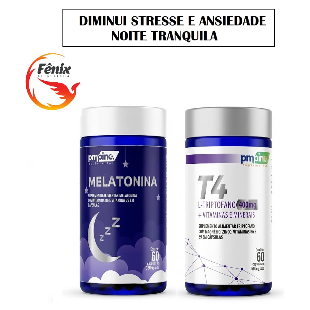 Suplemento Melatonina com Vitaminas B6 B9 + T4 L-Triptofano Magnésio Zinco Vitaminas 60 Cápsulas
