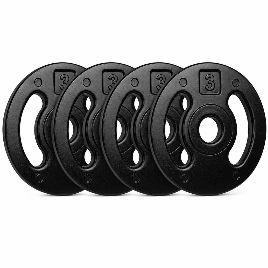 KIT 4 ANILHAS EMBORRACHADAS INJETADAS 3KG CADA 100% FERRO REVESTIMENTO PLÁSTICO MUSCULAÇÃO FITNESS TREINO 12KG