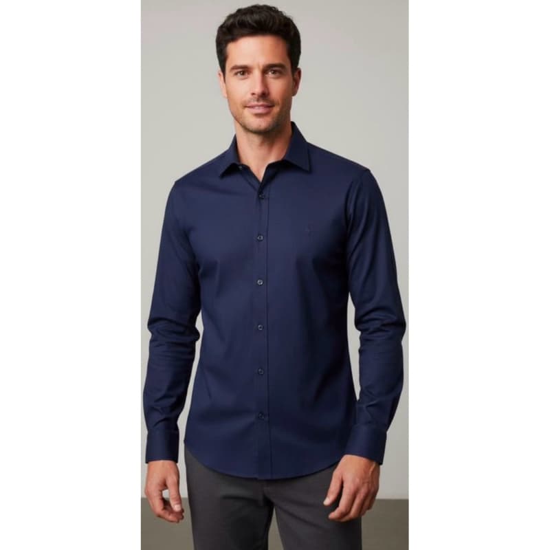 Camisa Social Manga Longa Slim Fit P{L}O Masculina Lisa algodão clássica confortável