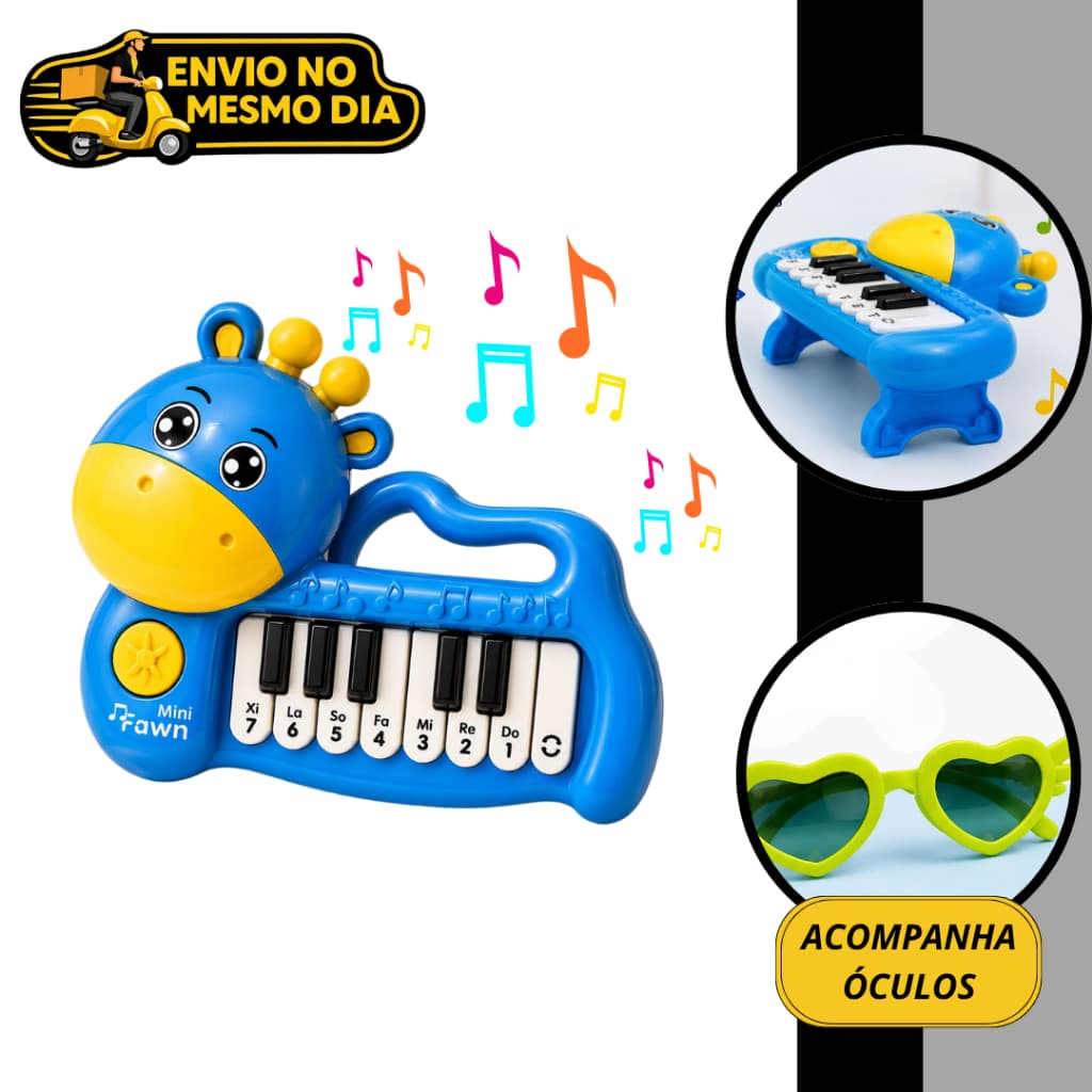 Brinquedo Mini Piano com Oculos Instrumento Infantil Musical Brinquedo Educativo Divertido Toca Musica Som Presente
