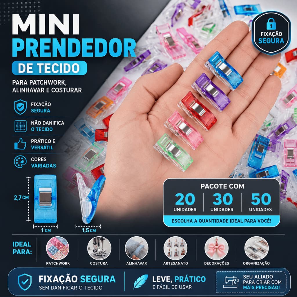 Mini Prendedor De Tecido Para Patchwork Alinhavar Costurar - Aero