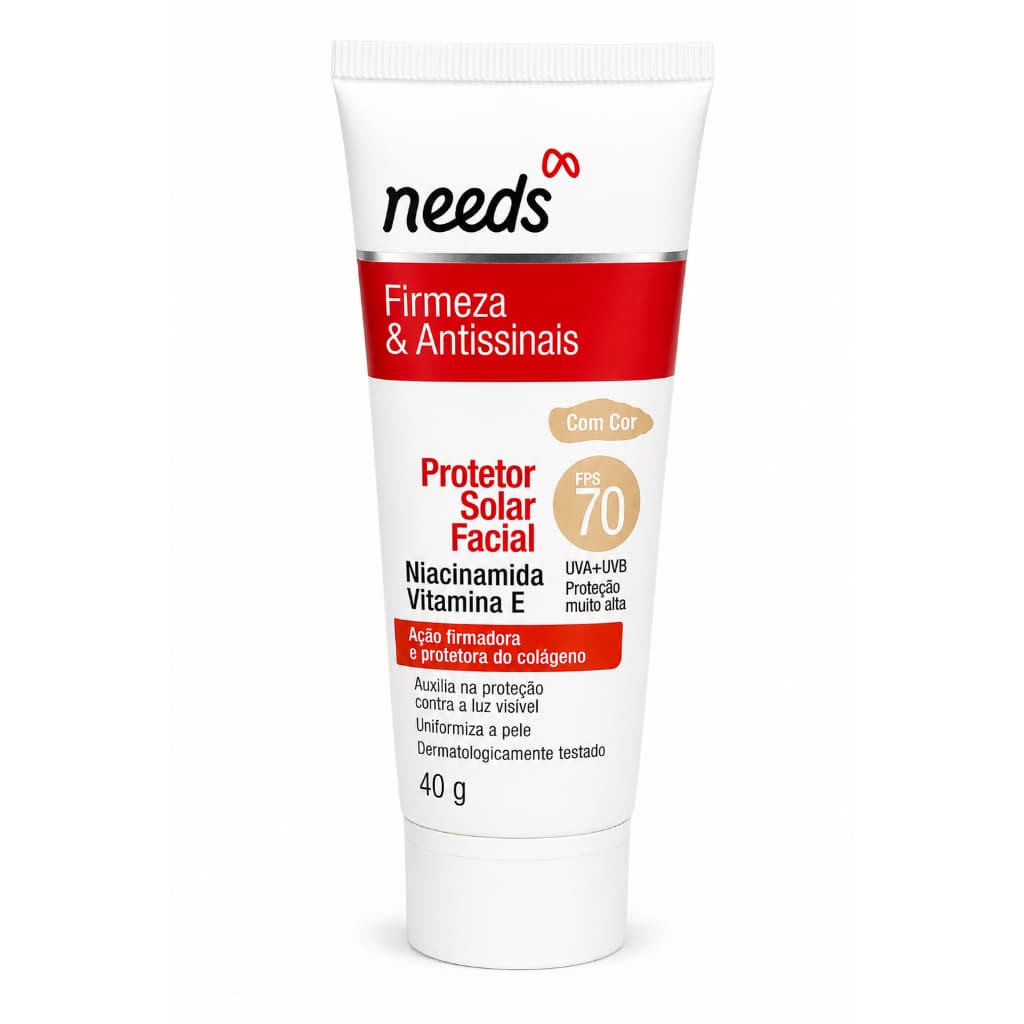 Protetor Solar Facial Needs FPS 70 COM COR Antissinais 40g Niacinamida + Vitamina E