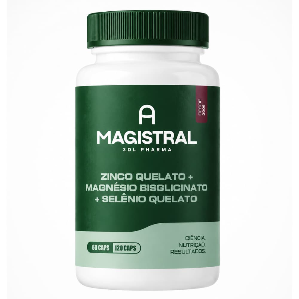 Zinco QUELATO 30mg + Magnésio Bisglicinato 100mg + Selênio QUELATO 100mcg A Magistral Vitaminas