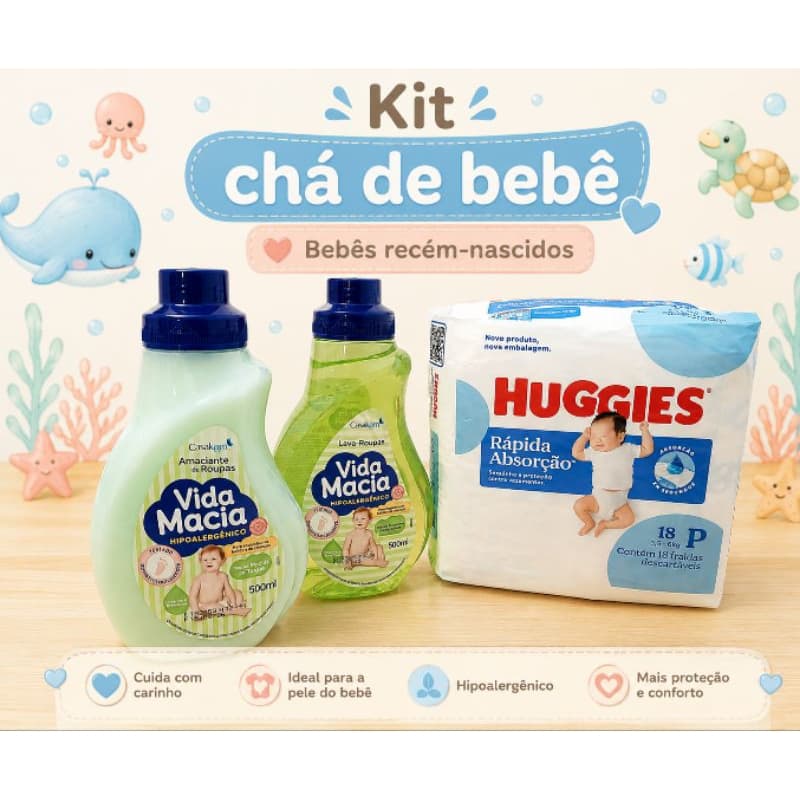 kit Huggies Baby recém-nascidos Chá de bebê, fralda HUGGIES+lava-roupas+amaciante Vida Macia
