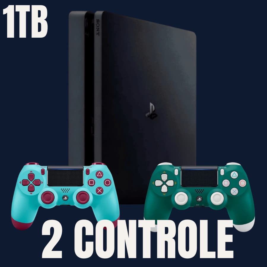 Playstation 4 Slim - Video game Ps4 1tb com 1 ou 2 controle + jogo Aleatório - Console Original - Semi novo