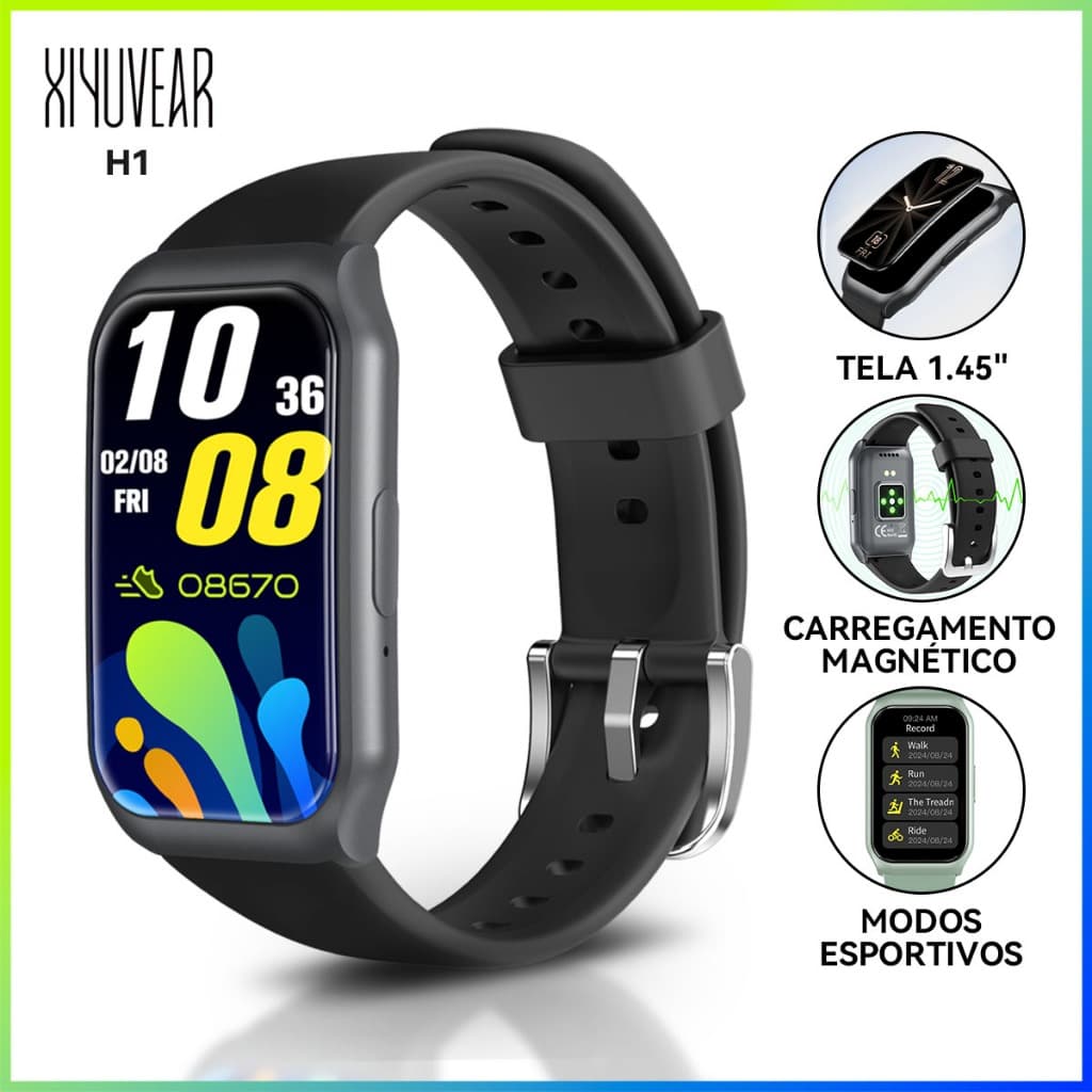 Smartwatch XiYuVear  H1 Tela 1.45" Chamada Bluetooth Monitor Cardíaco Sono Notificações Relógio Inteligente Android iOS