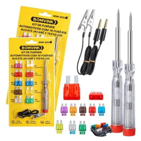 Kit De Fusível Para Carro Com 10 Fusíveis Com Chave Teste 12vKit De Fusível Para Carro Com 10 Fusíveis Com Chave Teste 1