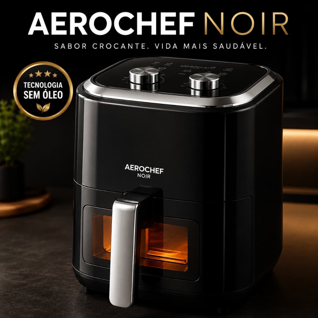 Fritadeira Air Fryer AeroChef Noir Sem Oleos Capacidade 5 Litros Cozinha Saudavel Rapido Preto 220v
