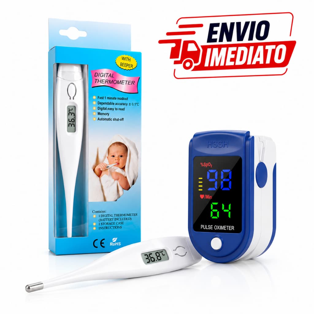 Kit Termometro Digital  Oximetro de Dedo Adulto e Infantil Cuide da Febre e Oxigenação em Casa