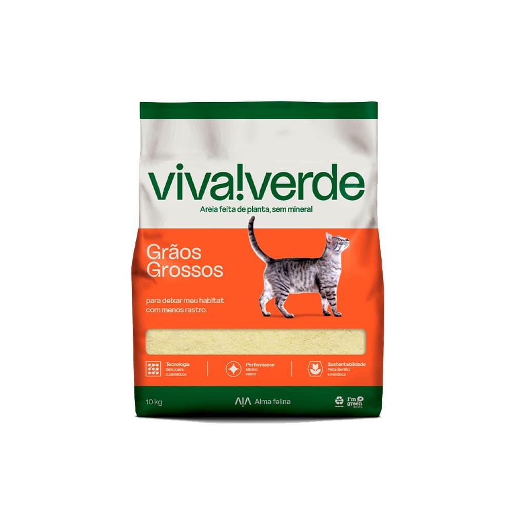 Areia Higiênica para Gato Viva Verde 10 Kg Grossa | Natural | Sanitária | Sem Cheiro