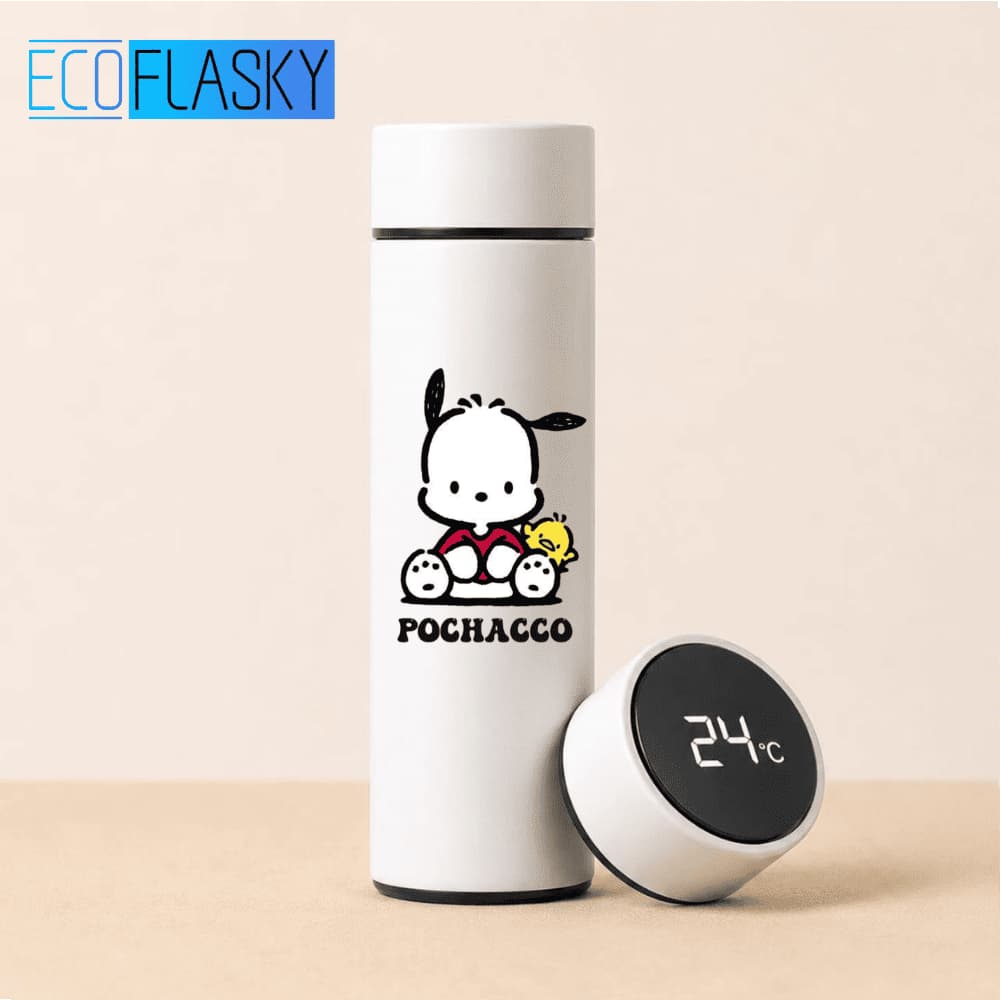 Garrafa Térmica de Aço Inoxonidável Pochacco Sanrio Termometro LED Digital 500ml Estampada Presente