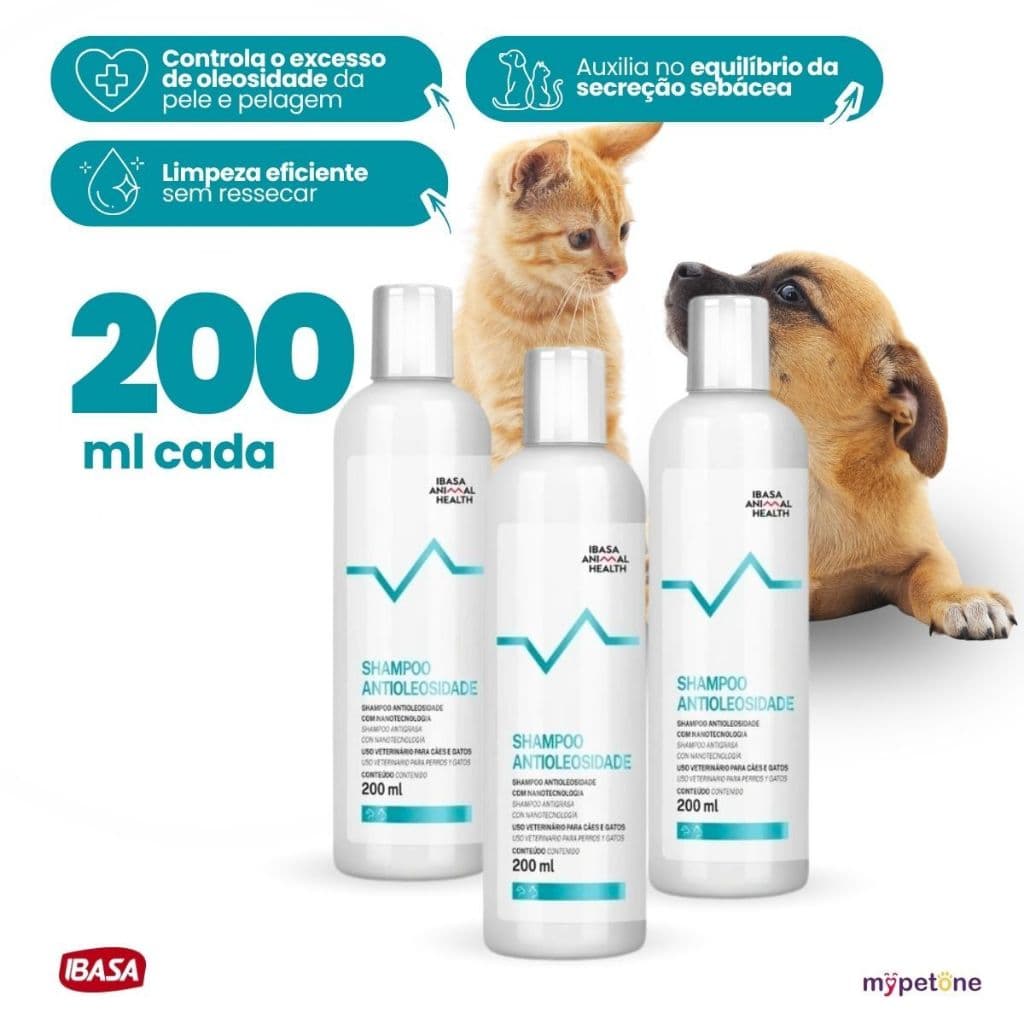 3 Shampoo Antioleosidade Para Cães E Gatos Ibasa 200ml