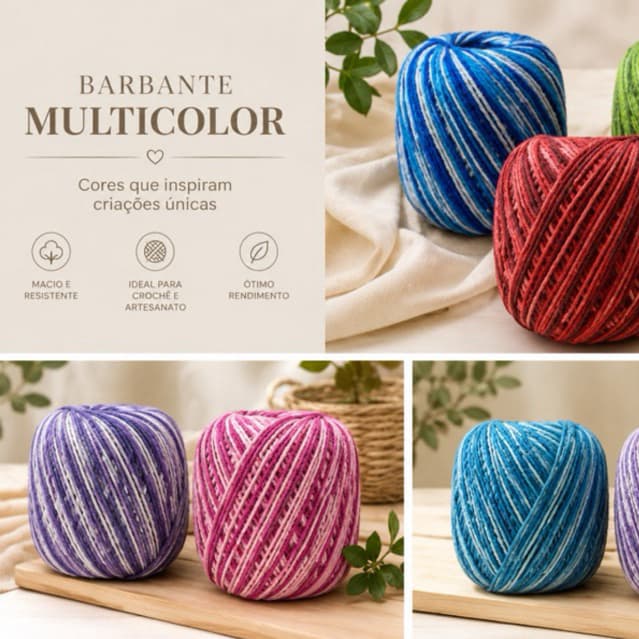 Barbante Multicor Degradê 4/6 200g | Fio para Crochê e Artesanato | Macio e Resistente