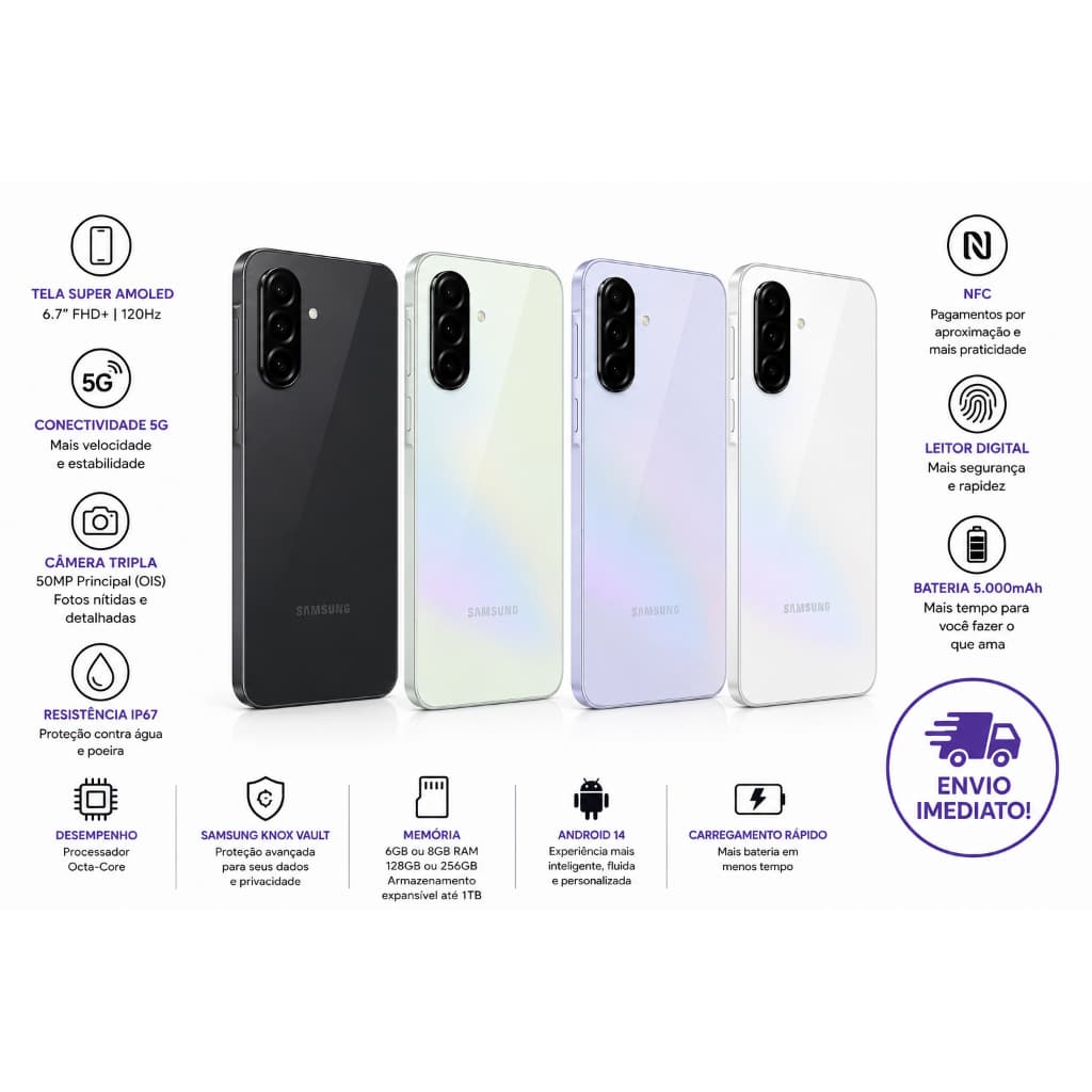 Celular Samsung Galaxy A36 5G 128GB e 256GB Câmera 50MP OIS Tela Super AMOLED 120Hz NFC