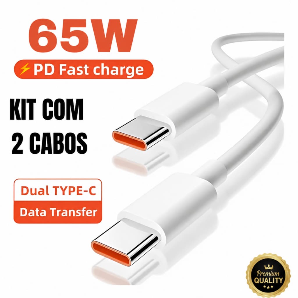 Cabo Tipo C - Tipo C Dois Lados Turbo 60w / 65w Resistente Inova Carga Super Rápida Antiquebra Usb-c