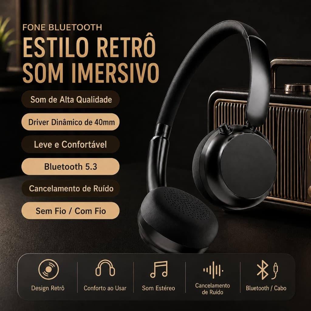 Fones de Ouvido Headset LE-0303, Fones de Ouvido Sem Fio Bluetooth, Autonomia de 35 Horas
