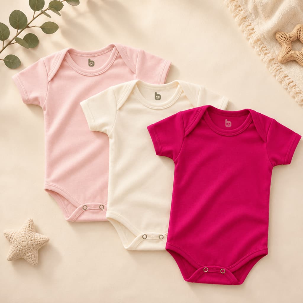 Kit Body Liso Bebê Menina 3 Peças 100% Algodão.