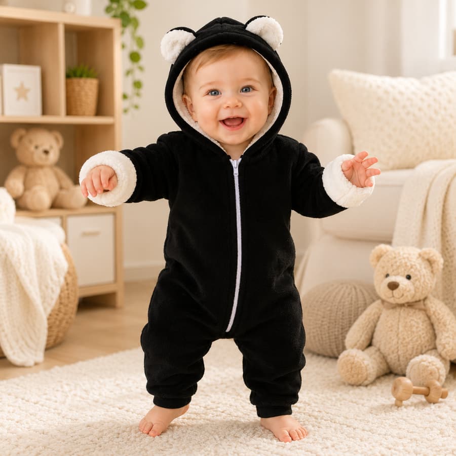 Macacão Bebê Menino Menina Inverno Quentinho Frio Roupa de Bebê Preto com Branco