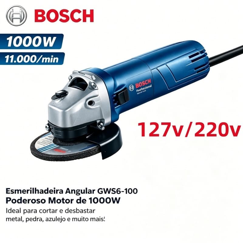 Esmerilhadeira Angular Bosch Ecosen 1000W 115mm 11000rpm multifuncional para corte e lixamento alta performance com gara