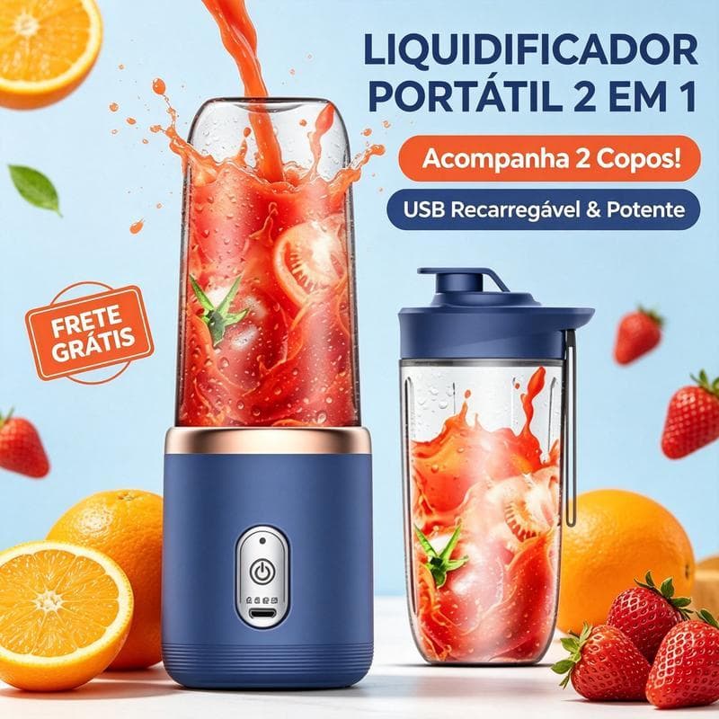 Liquidificador Portátil 2 Em 1 Recarregável USB Com 2 Copos Mini Mixer Potente Para Shakes Sucos Vitaminas Bivolt
