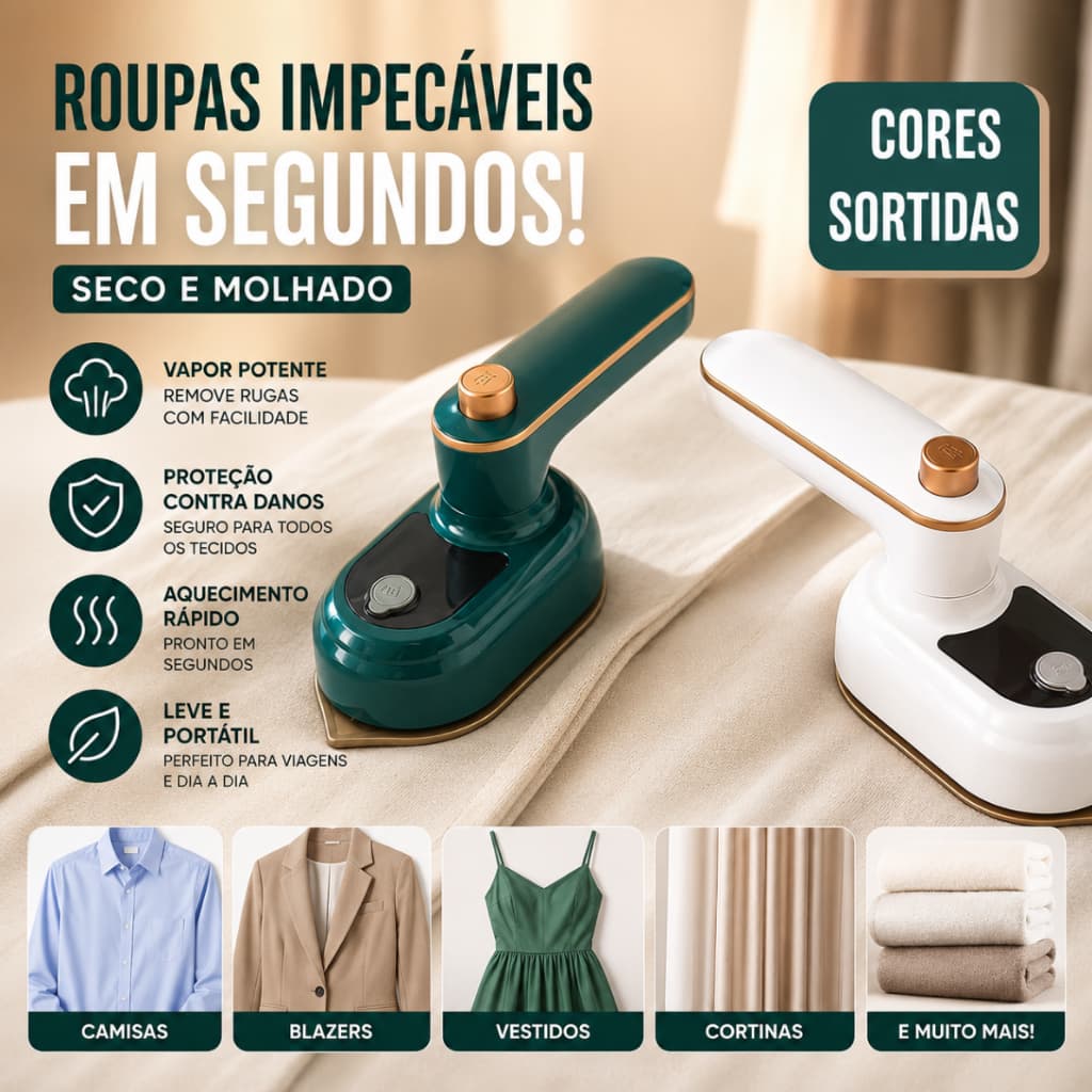 Ferro de Passar a Vapor Portátil Mini Vaporizador Roupas Compacto Viagem Cores Sortidas